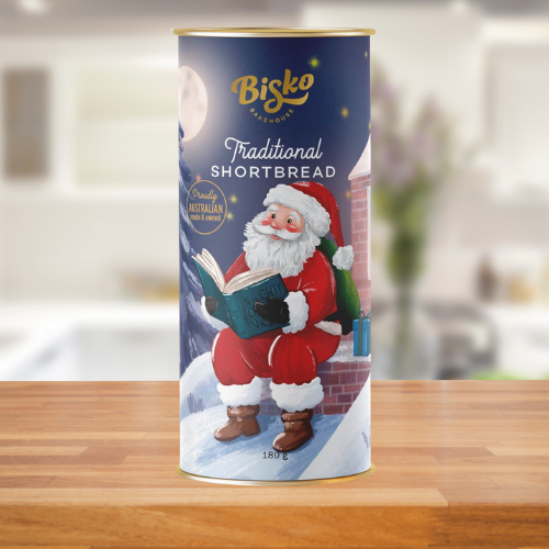 BISKO TRADITIONAL SHORT BREADS CHRISTMAS CYLINDER TUBE 180G