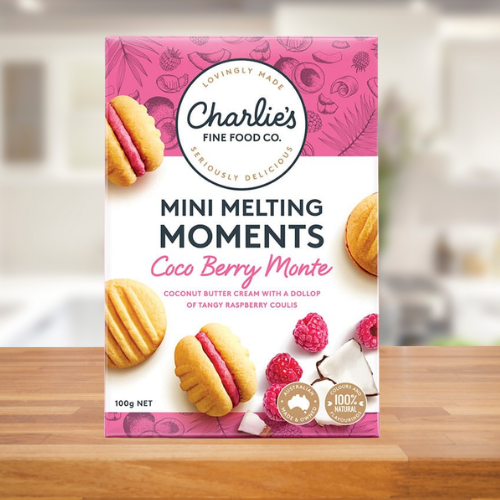 CHARLIE'S FINE FOODS COCO BERRY MONTE MINI MELTING MOMENTS 100G
