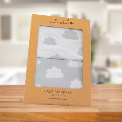 Emotion & Kids Grey Cloud Muslin Face Washers 2 Pack