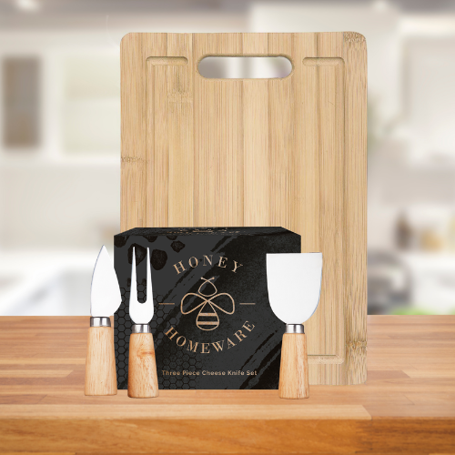 HONEY HOMEWARE CHEESE BOARD WITH 3 PIECE CUTTER SET