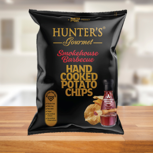 HUNTER'S GOURMET HAND COOKED SMOKEHOUSE BARBECUE POTATO CHIPS 125G