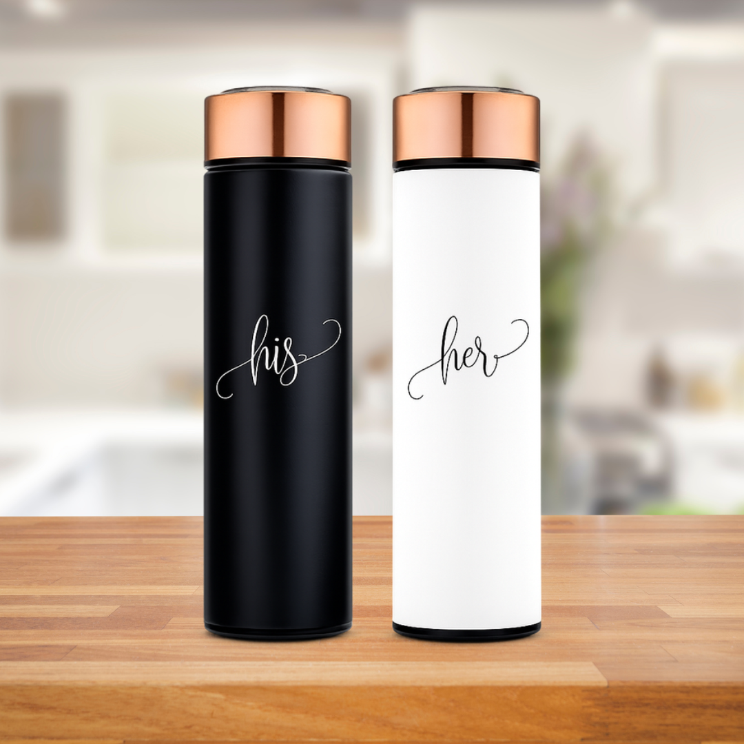 Stainless Steel Cylinder Travel Bottle - His & Her