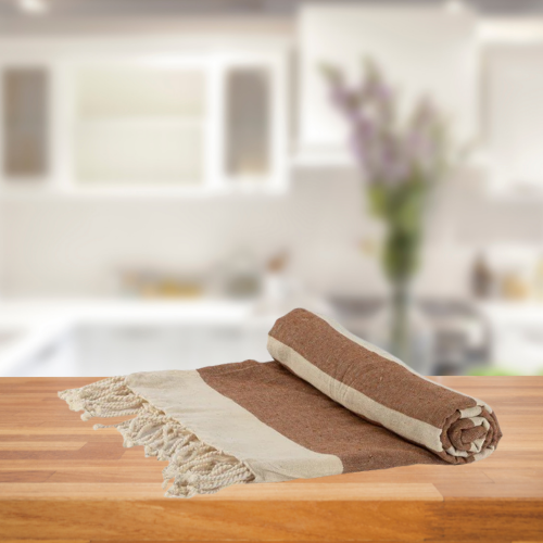 NICOLA SPRING TURKISH BEACH TOWEL - MOCHA STRIPE