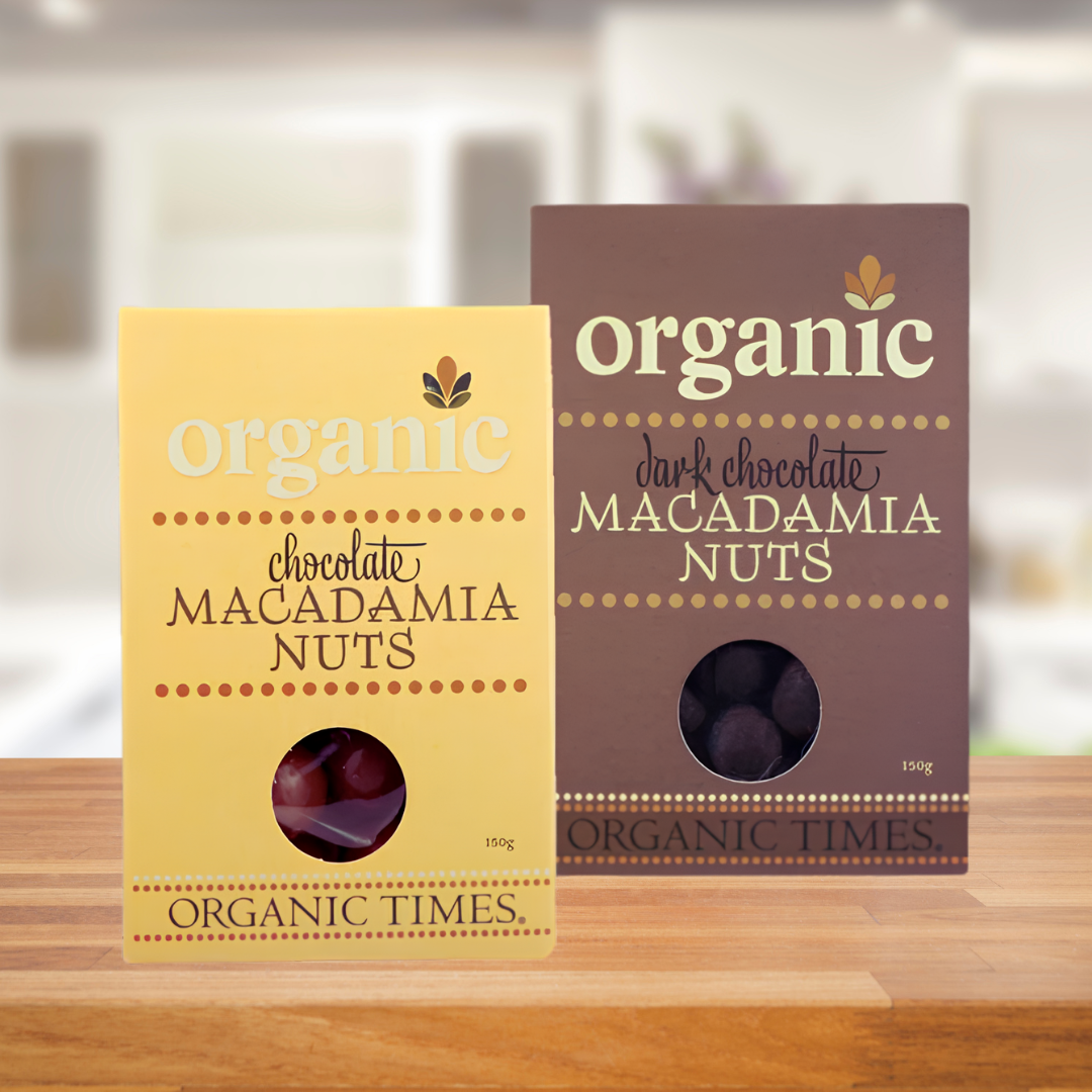 Organic Times Chocolate Coated Macadamias 150g