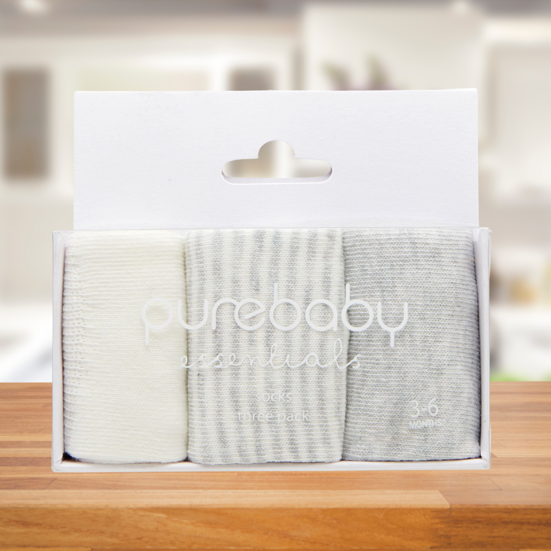 PURE BABY ESSENTIALS GREY SOCKS 3 PACK