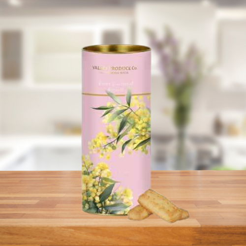 VALLEY PRODUCE CO AUSTRALIAN WATTLE SHORTBREAD TIN 180G