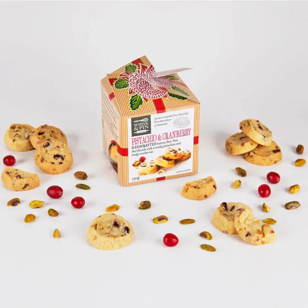 WHISK & PIN PISTACHIO & CRANBERRY SHORTBREAD COOKIES 150G