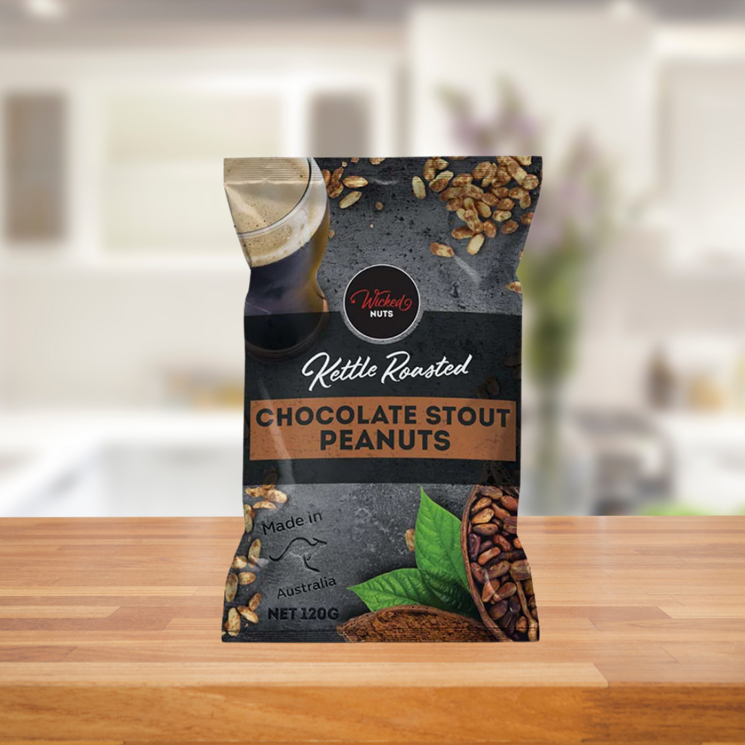 WICKED NUTS CHOCOLATE STOUT INFUSED PEANUTS 120G