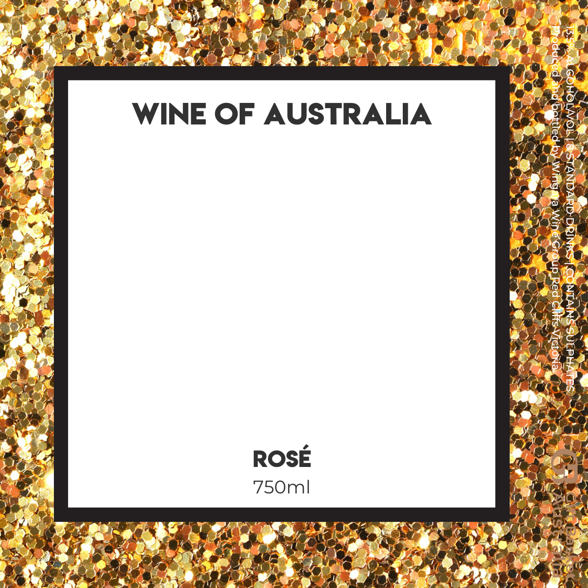 Gold Sparkle Rose Wine with Label