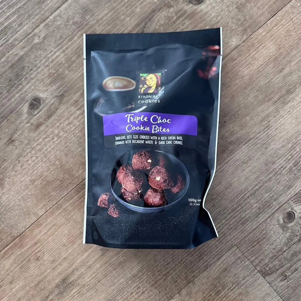 BYRON BAY COOKIES TRIPLE CHOC BITES COOKIE POUCH 100G