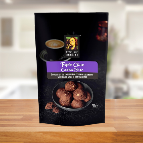 BYRON BAY COOKIES TRIPLE CHOC BITES COOKIE POUCH 100G