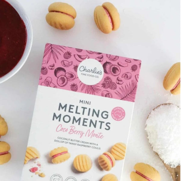 CHARLIE'S FINE FOODS COCO BERRY MONTE MINI MELTING MOMENTS 100G