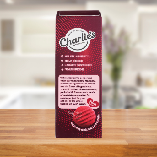 CHARLIE'S FINE FOODS RASPBERRY BLISS MINI MELTING MOMENTS 50G