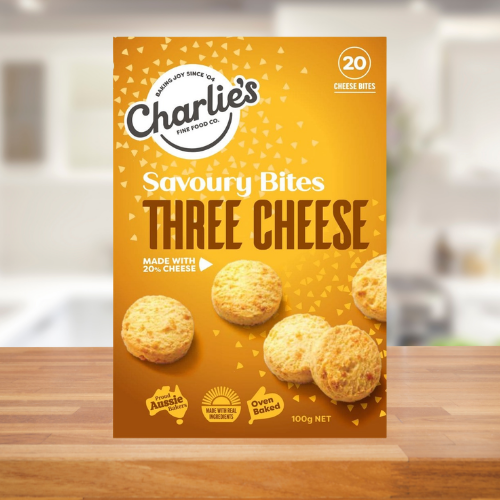 CHARLIE'S FINE FOODS THREE CHEESE MINI CHEESE BITES 100G