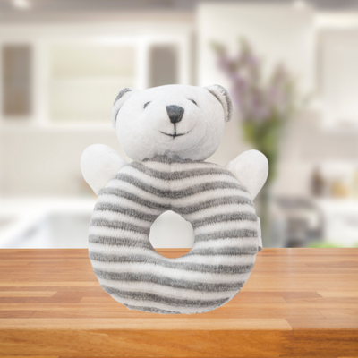 Emotion & Kids White and Blue Stripe Bear Rattle