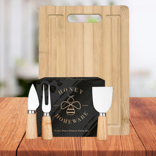 HONEY HOMEWARE CHEESE BOARD WITH 3 PIECE CUTTER SET