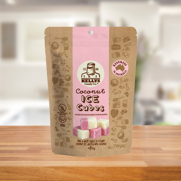 KELLY'S CANDY CO DUSTED COCONUT ICE CUBES 90G