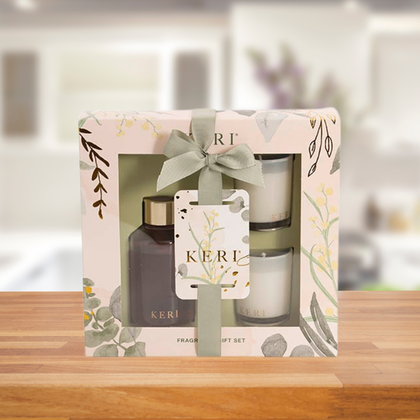 Keri Fragrance Candle & Diffuser Gift Set Vanilla & Peach Blossom