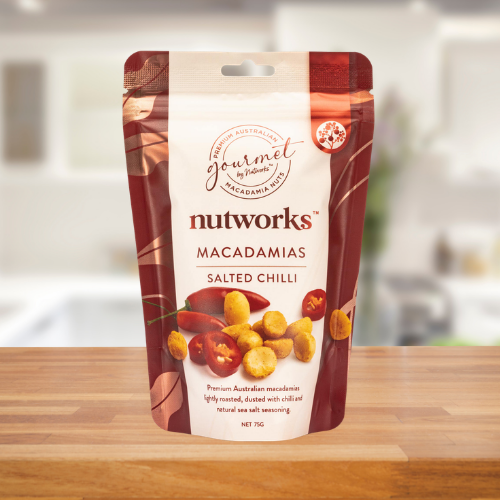 NUTWORKS SALTED CHILLI MACADAMIAS 75G