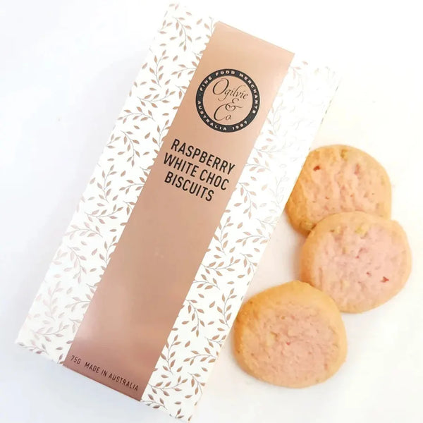 OGILVIE & CO RASPBERRY & WHITE CHOC BISCUITS 75G