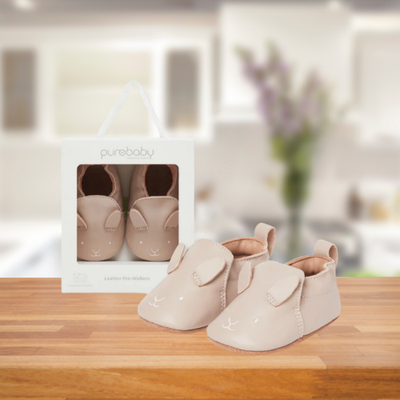 Pure Baby Blush Bunny Leather Pull-On Shoes