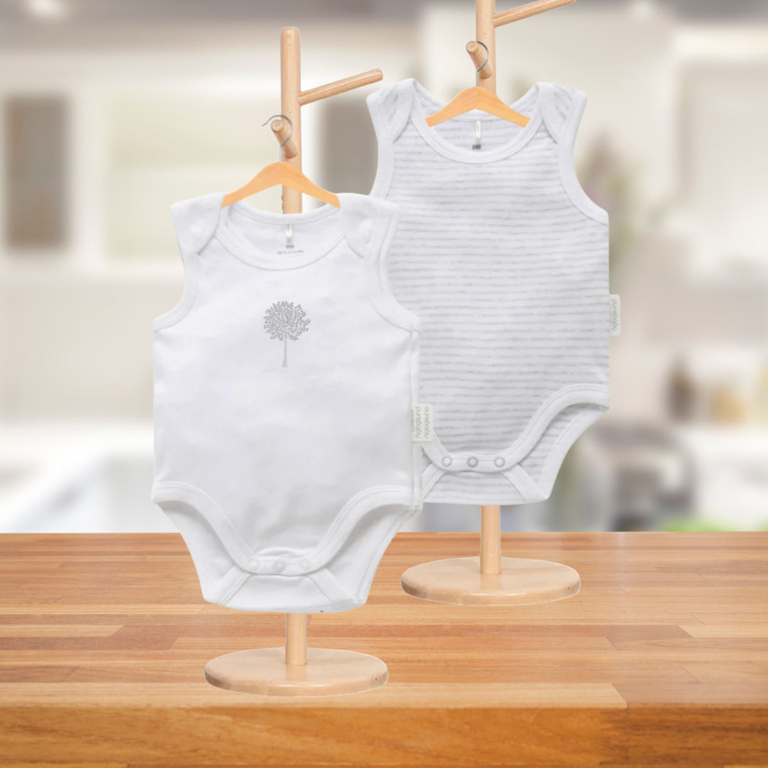 Pure Baby Essentials Grey & White Singlet Bodysuit 2 Pack