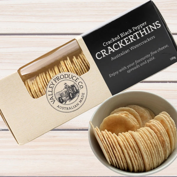 VALLEY PRODUCE CO CRACKED BLACK PEPPER CRACKERTHINS 100G