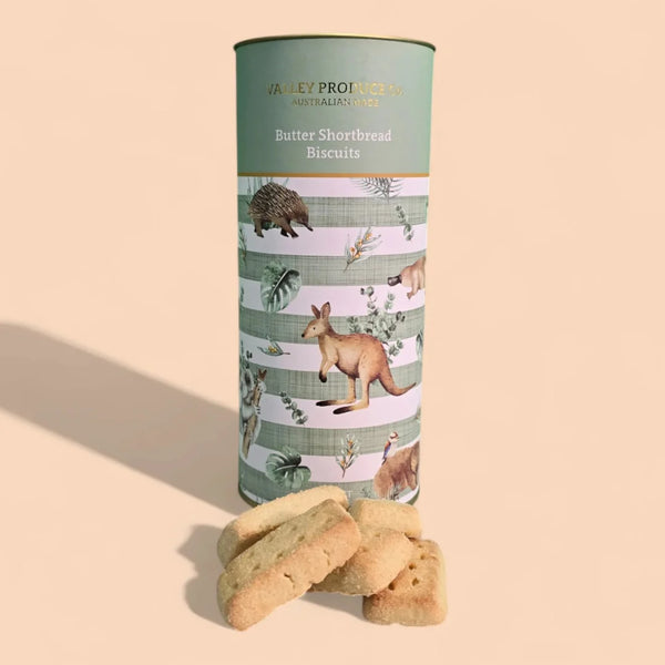 VALLEY PRODUCE CO PURE BUTTER SHORTBREAD TUBE AUSTRALIAN ANIMALS 180G