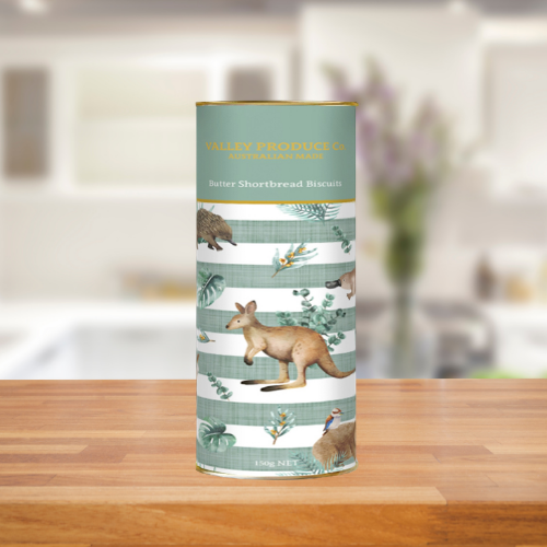 VALLEY PRODUCE CO PURE BUTTER SHORTBREAD TUBE AUSTRALIAN ANIMALS 180G