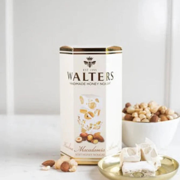 WALTERS ASSORTED HAZEL NUT MACADEMIA & ALMOND NOUGAT BOX 120G