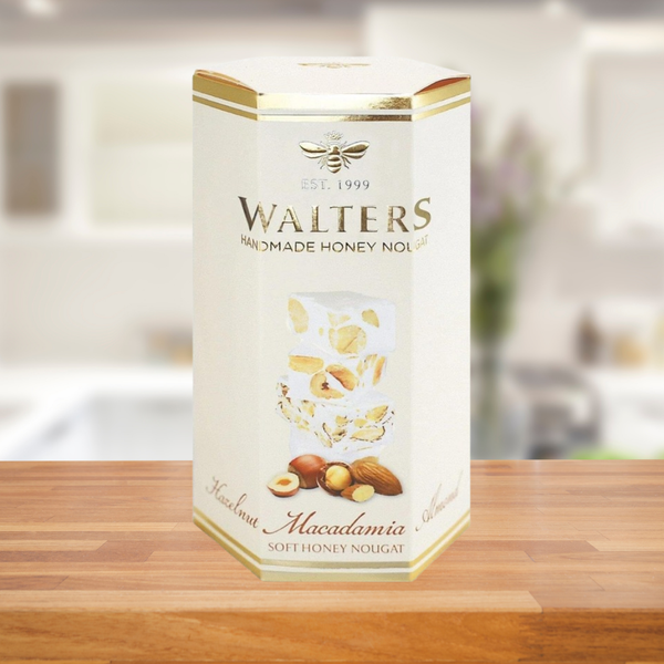 WALTERS ASSORTED HAZEL NUT MACADEMIA & ALMOND NOUGAT BOX 120G